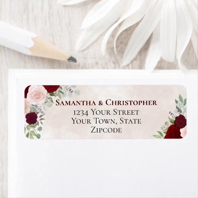 Rustic Red Watercolor Roses Wedding Return Address Label | Zazzle