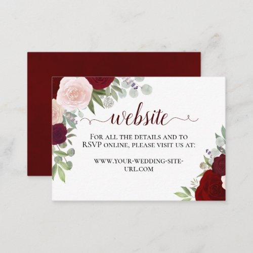 Rustic Red Watercolor Roses Wedding Website Enclosure Card