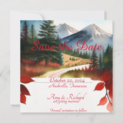 Rustic Red Watercolor Save The Date Card