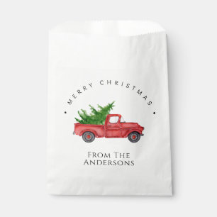 Rustic Red Watercolor Truck With Christmas Tree Favor Bag