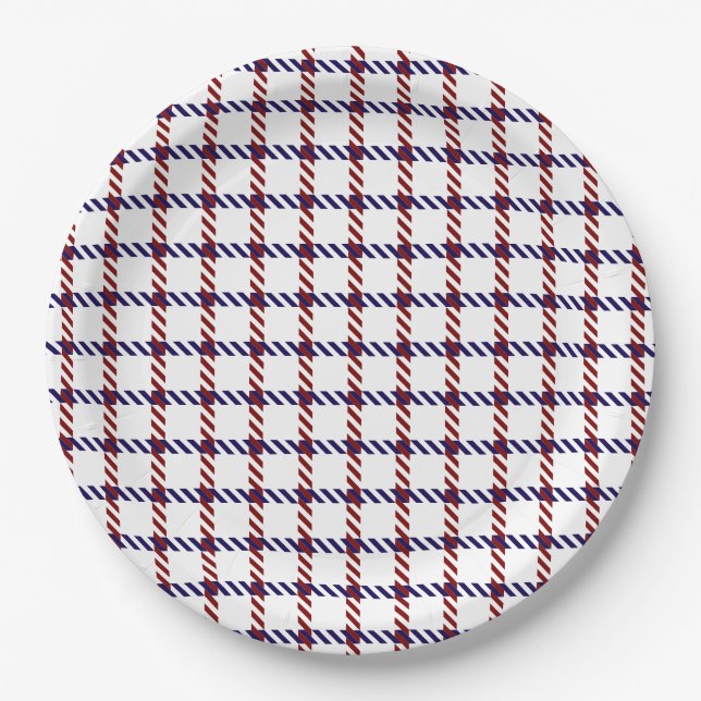 Rustic Red, White, and Blue Gingham Paper Plates (Front)