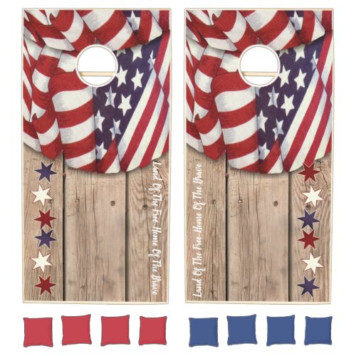 Rustic Red White Blue Bunting Wood Fence Stars