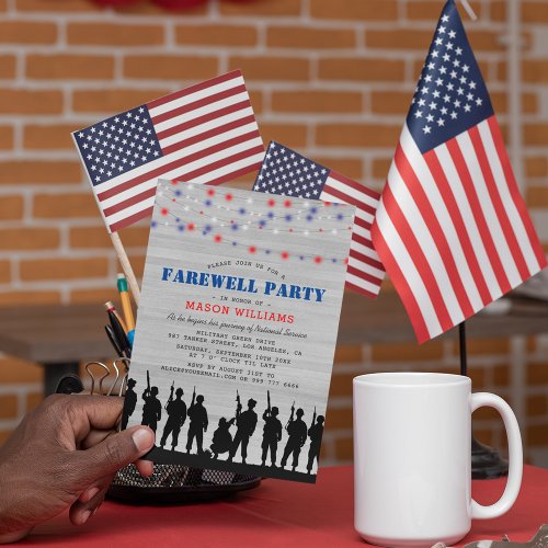 Rustic Red White  Blue  Military Farewell Party Invitation