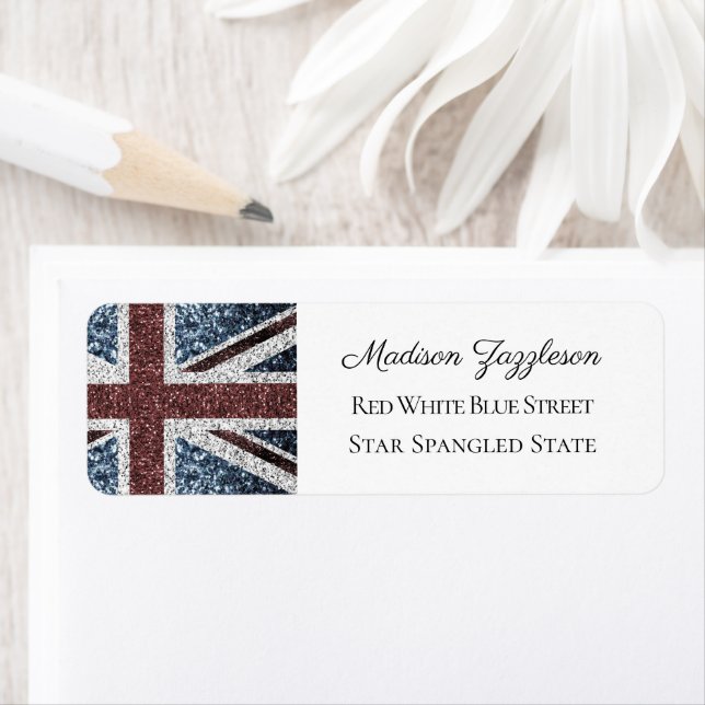 Rustic Red White Blue Sparkles UK flag  Label (Insitu)