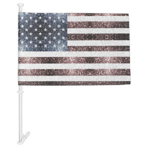 Rustic Red White Blue Sparkles USA Car Flag