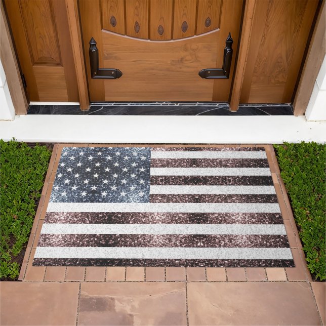 Rustic Red White Blue Sparkles USA Doormat (Outdoor)