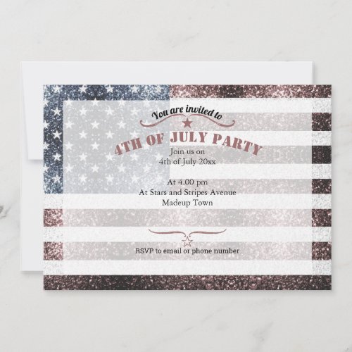 Rustic Red White Blue Sparkles USA flag 4th july Invitation