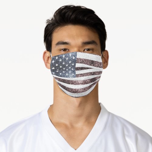 Rustic Red White Blue Sparkles USA flag  Adult Cloth Face Mask