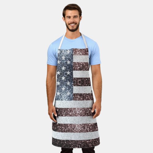 Rustic Red White Blue Sparkles USA flag  Apron