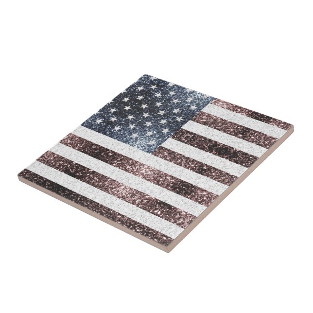 Rustic Red White Blue Sparkles USA flag  Ceramic Tile (Side)