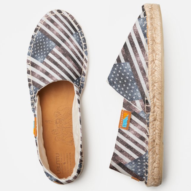 Rustic Red White Blue Sparkles USA flag Espadrilles (Side)