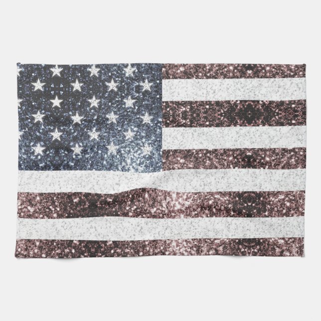 Rustic Red White Blue Sparkles USA flag Kitchen Towel (Horizontal)