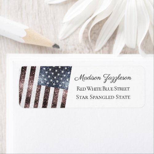 Rustic Red White Blue Sparkles USA flag  Label