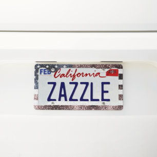Rustic Red White Blue Sparkles USA flag  License Plate Frame