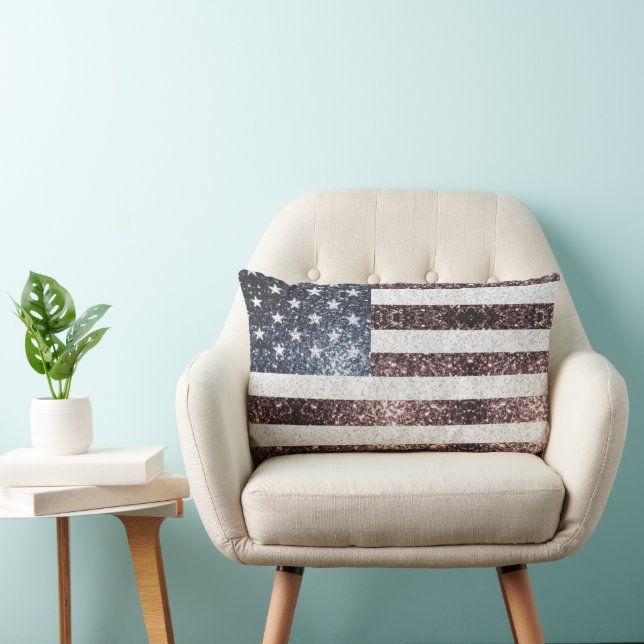 Rustic Red White Blue Sparkles USA flag  Lumbar Pillow (Chair)