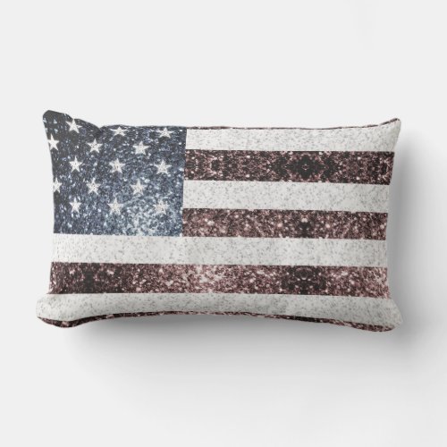 Rustic Red White Blue Sparkles USA flag  Lumbar Pillow
