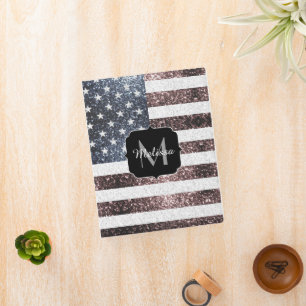 Rustic Red White Blue Sparkles USA flag Monogram Mini Binder