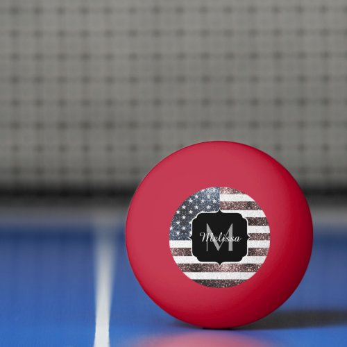 Rustic Red White Blue Sparkles USA flag  Monogram Ping Pong Ball