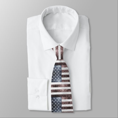 Rustic Red White Blue Sparkles USA flag  Neck Tie