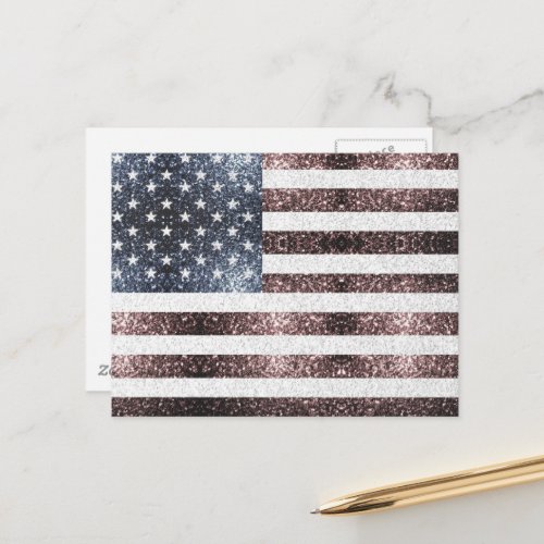 Rustic Red White Blue Sparkles USA flag  Postcard