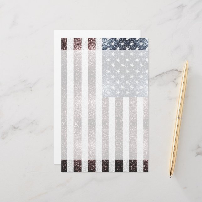 Rustic Red White Blue Sparkles USA flag  Stationery (Front/Back In Situ)