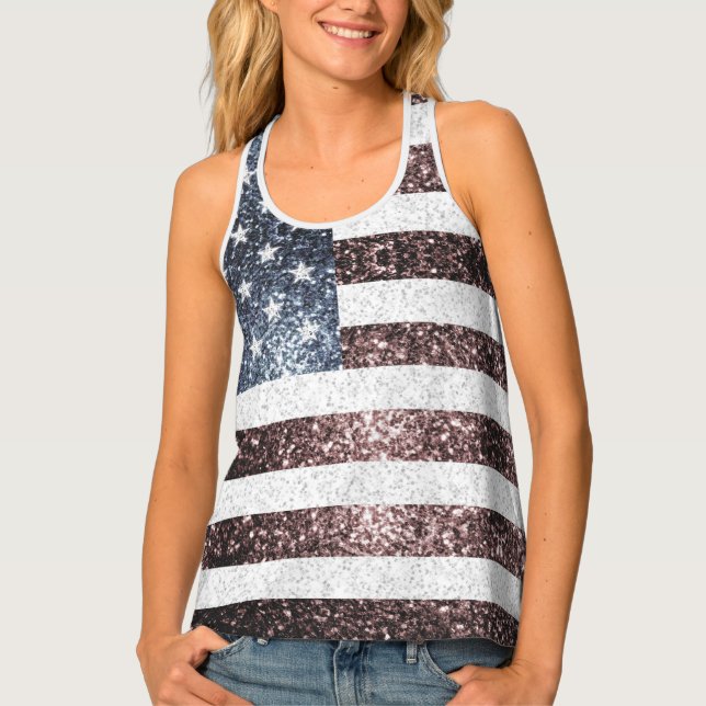 Rustic Red White Blue Sparkles USA flag  Tank Top (Front)