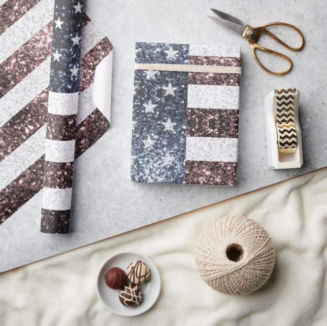 Rustic Red White Blue Sparkles USA flag Wrapping Paper (Crafts)