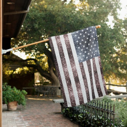 Rustic Red White Blue Sparkles USA House Flag