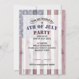 Rustic Red White Blue Wood USA flag America 4 July Invitation
