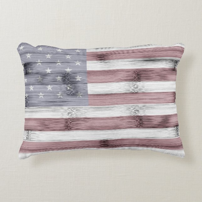 Rustic Red White Blue Wood USA flag America Accent Pillow (Front)