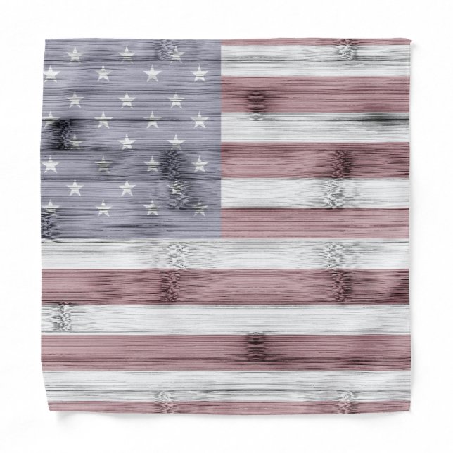 Rustic Red White Blue Wood USA flag America Bandana (Front)