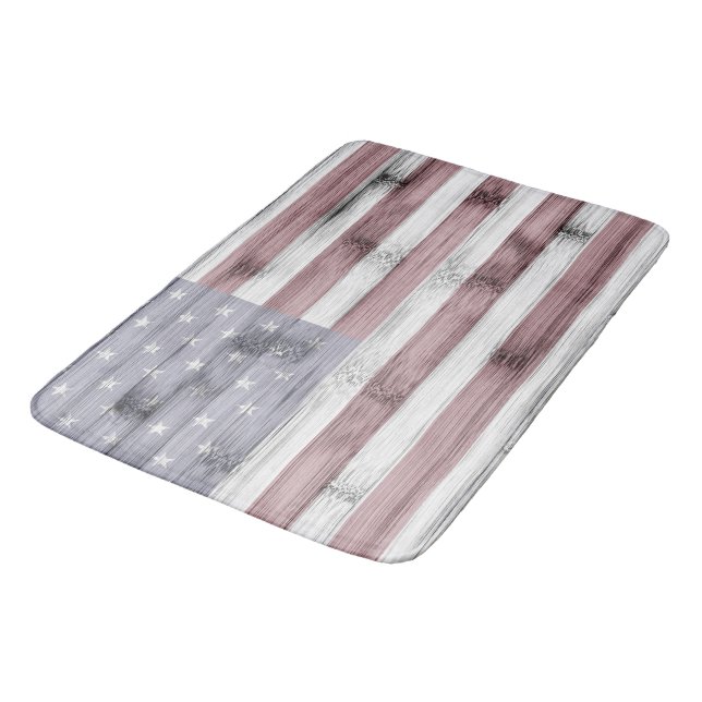Rustic Red White Blue Wood USA flag America Bath Mat (Angled)
