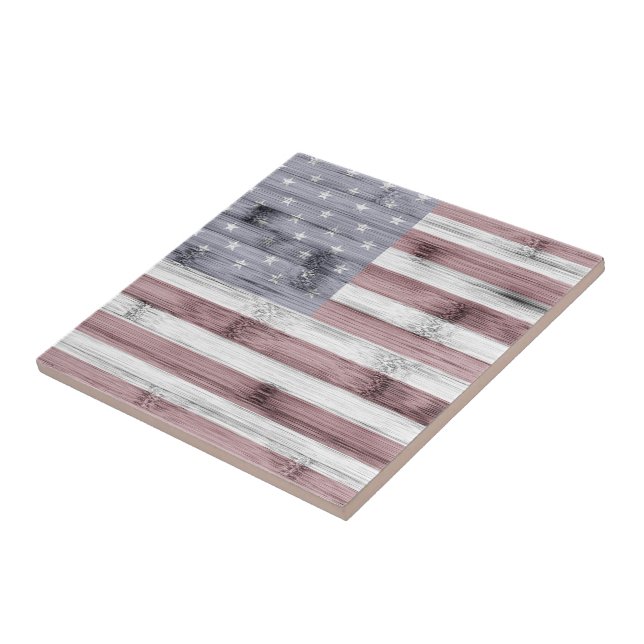 Rustic Red White Blue Wood USA flag America Ceramic Tile (Side)