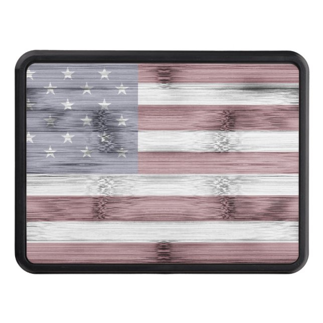 Rustic Red White Blue Wood USA flag America Hitch Cover (Front)