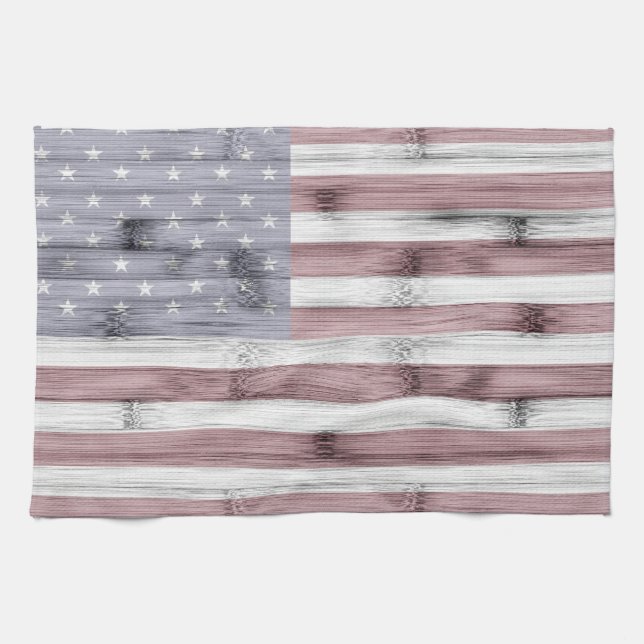 Rustic Red White Blue Wood USA flag America Kitchen Towel (Horizontal)