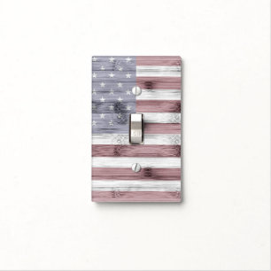 Rustic Red White Blue Wood USA flag America Light Switch Cover