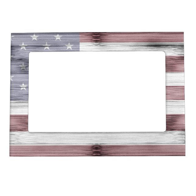 Rustic Red White Blue Wood USA flag America Magnetic Frame (Front)