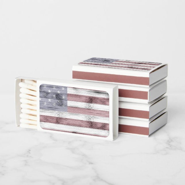 Rustic Red White Blue Wood USA flag America Matchboxes (Stacked)