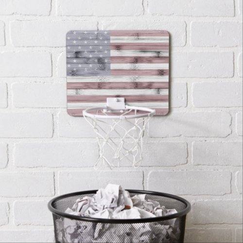 Rustic Red White Blue Wood USA flag America Mini Basketball Hoop