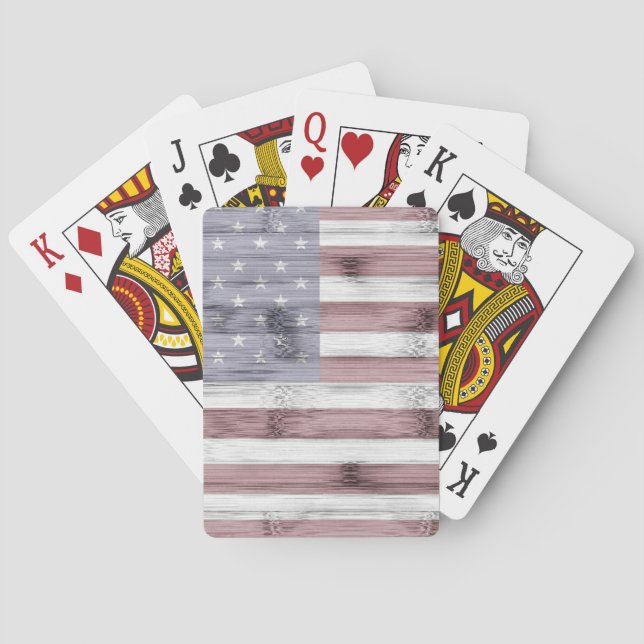 Rustic Red White Blue Wood USA flag America Poker Cards (Back)