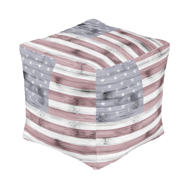 Rustic Red White Blue Wood USA flag America Pouf (Angled Front)