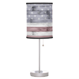 Rustic Red White Blue Wood USA flag America Table Lamp