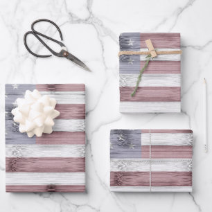 Rustic Red White Blue Wood USA flag America Wrapping Paper Sheets