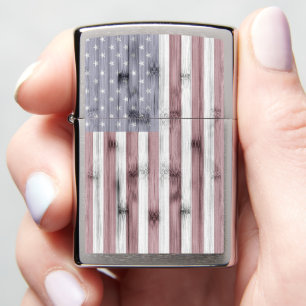 Rustic Red White Blue Wood USA flag America Zippo Lighter