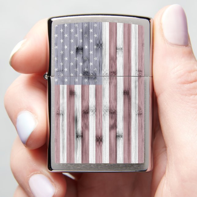 Rustic Red White Blue Wood USA flag America Zippo Lighter (In Hand)
