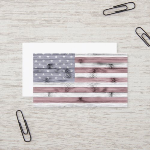 Rustic Red White Blue Wood USA flag Business Card