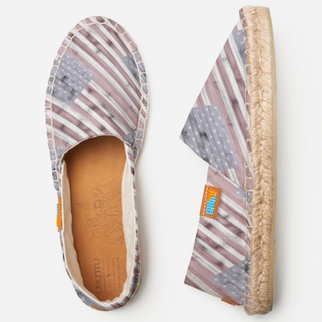 Rustic Red White Blue Wood USA flag Espadrilles (Side)