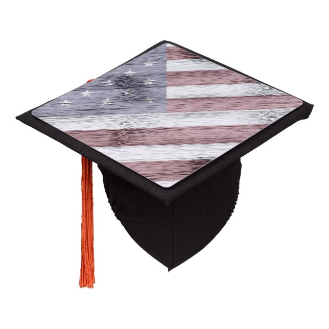 Rustic Red White Blue Wood USA flag Graduation Cap Topper (Angled)