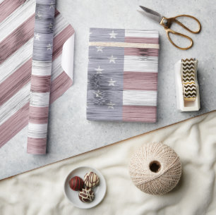 Rustic Red White Blue Wood USA flag Wrapping Paper