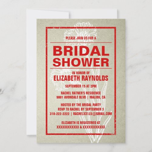 Rustic Red &amp; White Bridal Shower Invitations